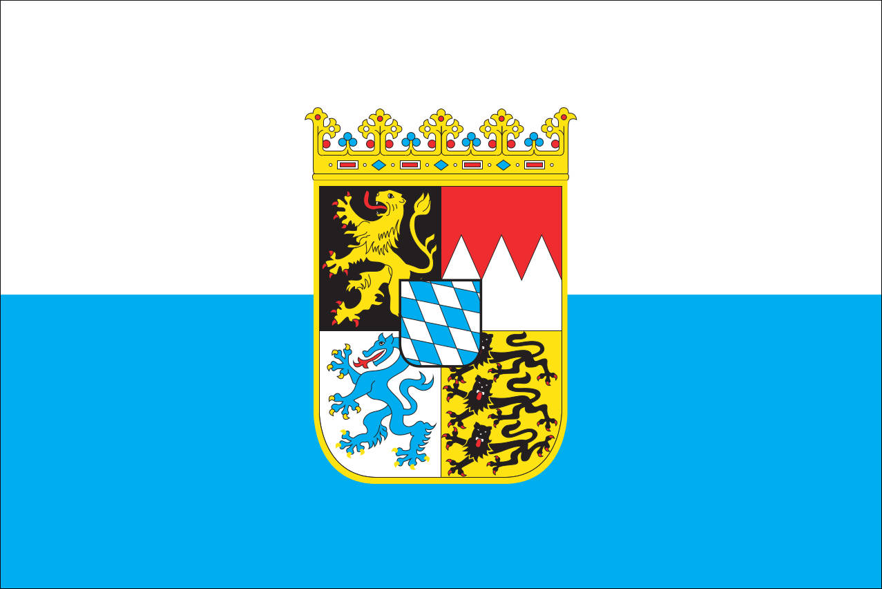 Flagge Bayern mit Streifen und Wappen 160 g/m² Querformat