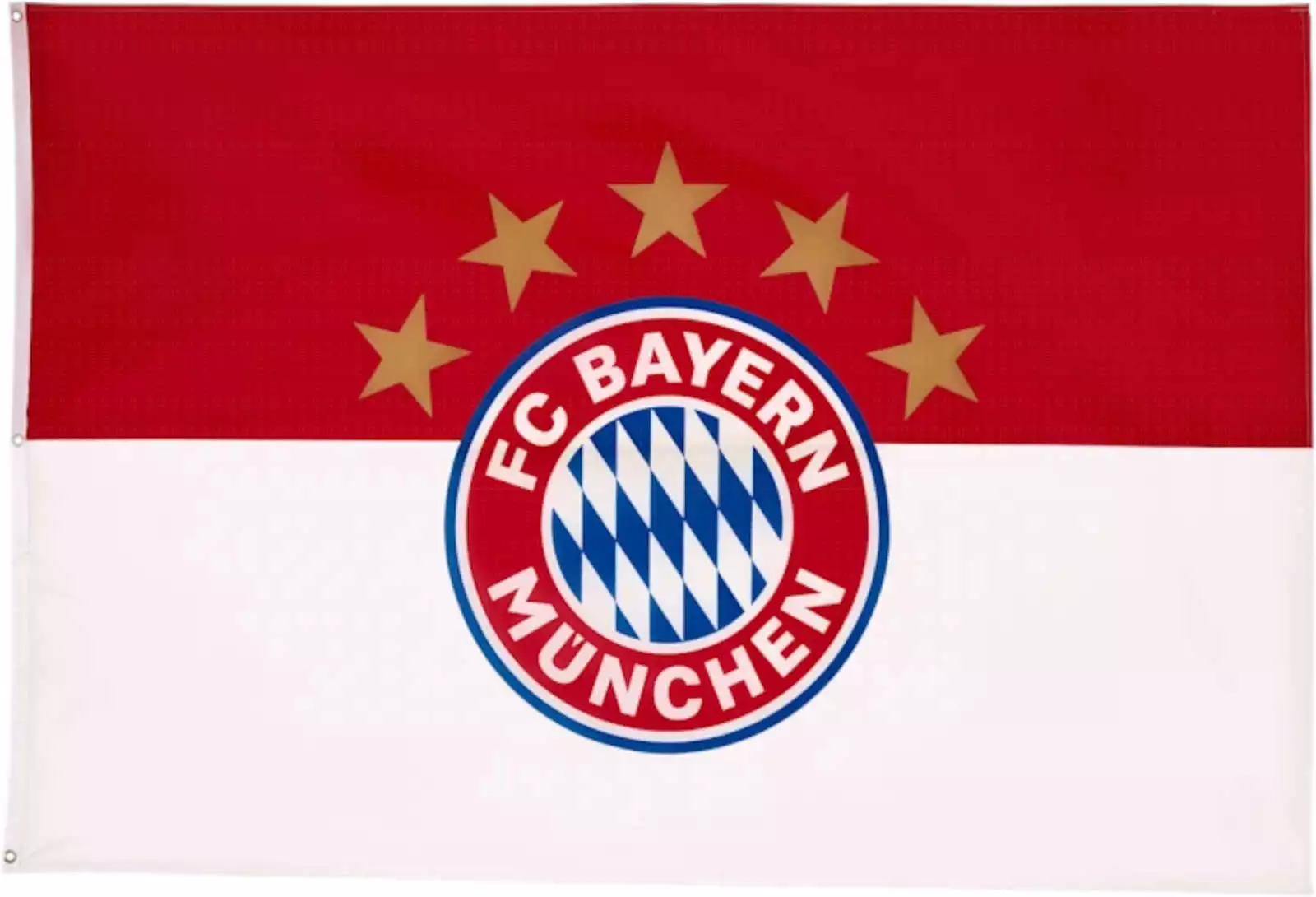 Die kleine Hissflagge des FC Bayern München mit dem 5-Sterne-Logo, ein kompaktes Symbol für die beeindruckenden Erfolge des Vereins, ideal für Bayern-Fans und Sammler.