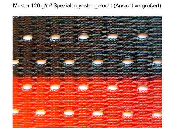 Muster eines Flaggenstoffes aus gelochtem Spezialmeshpolyester 120 g/m²