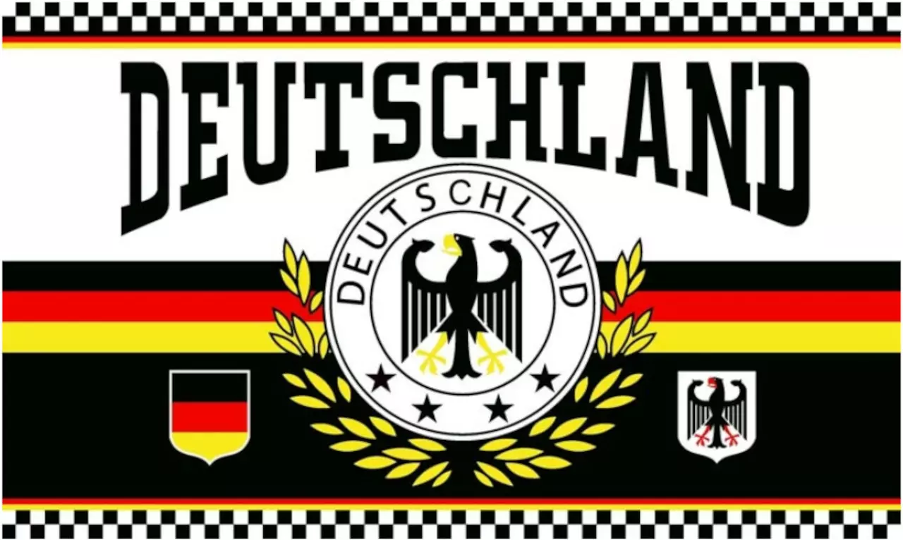 Die Deutschland Lorbeerkranz mit 4 Sternen Flagge ist ein Kunstwerk, das reiche Symbolik trägt. Der obere und untere Rand in den Farben Schwarz, Rot und Gold repräsentieren die deutsche Flagge und die Werte der Bundesrepublik. Die Mitte zeigt eine moderne