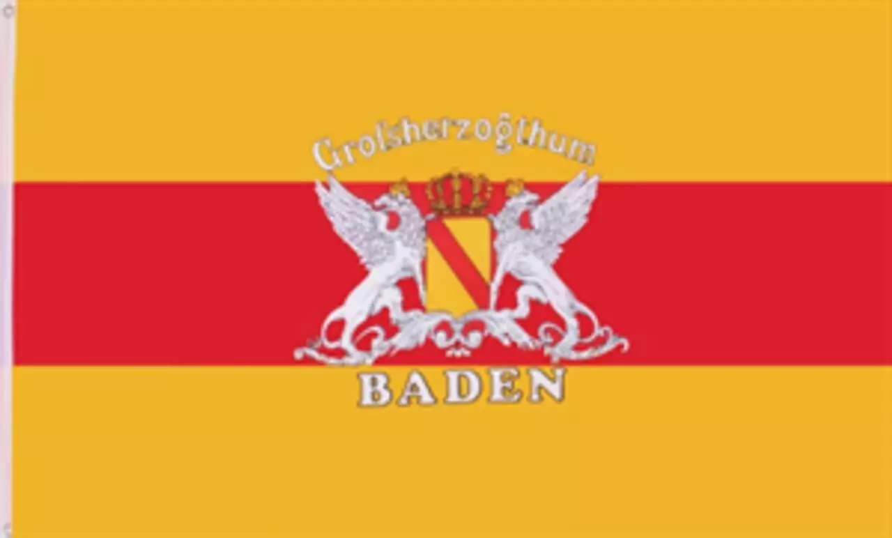 Flagge Baden mit Wappen und Schrift