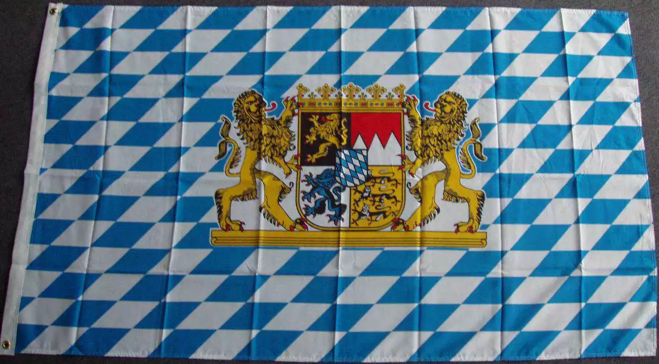Flagge Bayern mit Wappen und Löwen