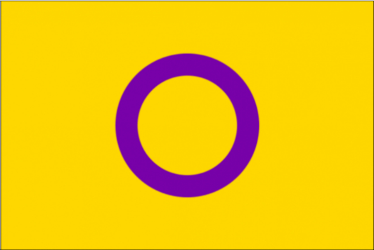 Die Intersex Flagge auf gelbem Hintergrund mit einem lila Kreis ist ein Symbol für die Sichtbarkeit und Anerkennung von intersexuellen Menschen. Die gelbe Farbe symbolisiert das Licht und die Klarheit, während der lila Kreis die Vielfalt der Geschlechtsid