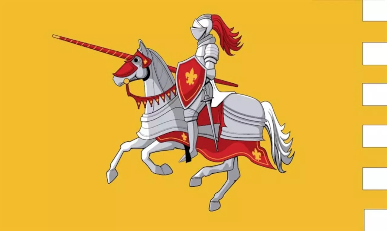 Ritter auf gelbem Hintergrund Fahne
