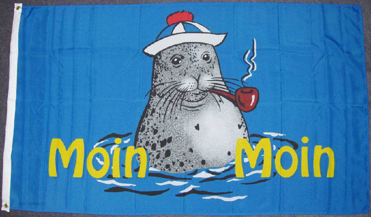 Flagge Moin Moin Seehund mit Pfeife 80 g/m²