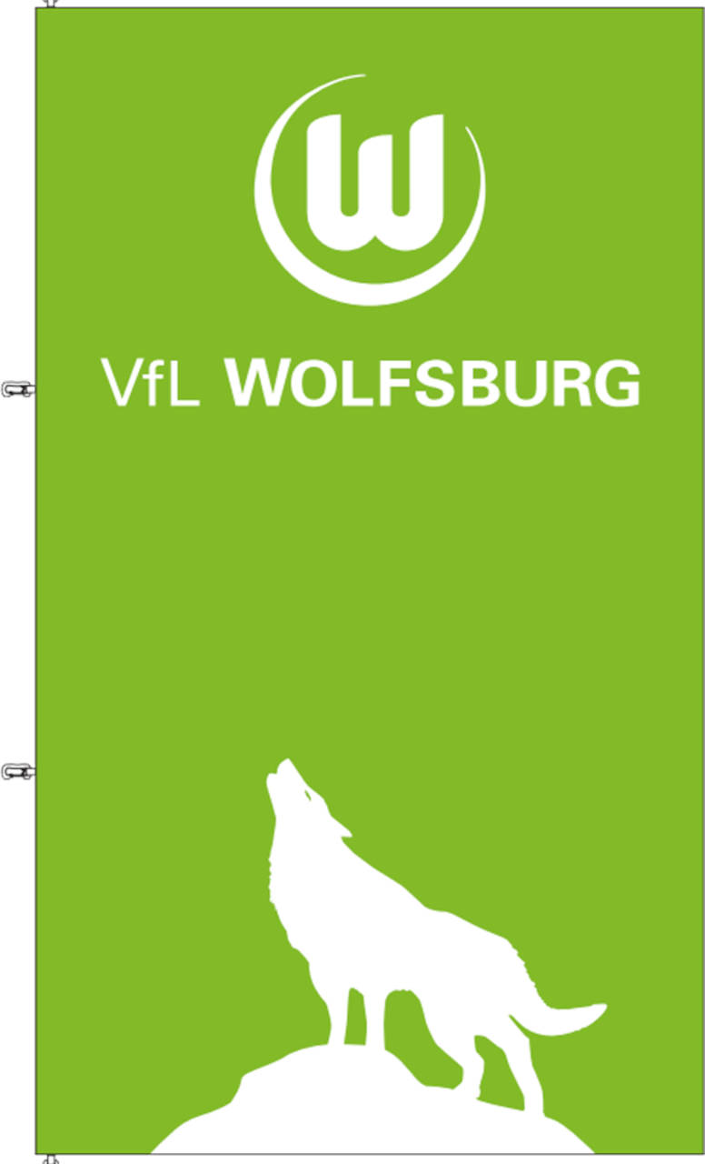 VfL Wolfsburg Flagge heulender Wolf Hochformat