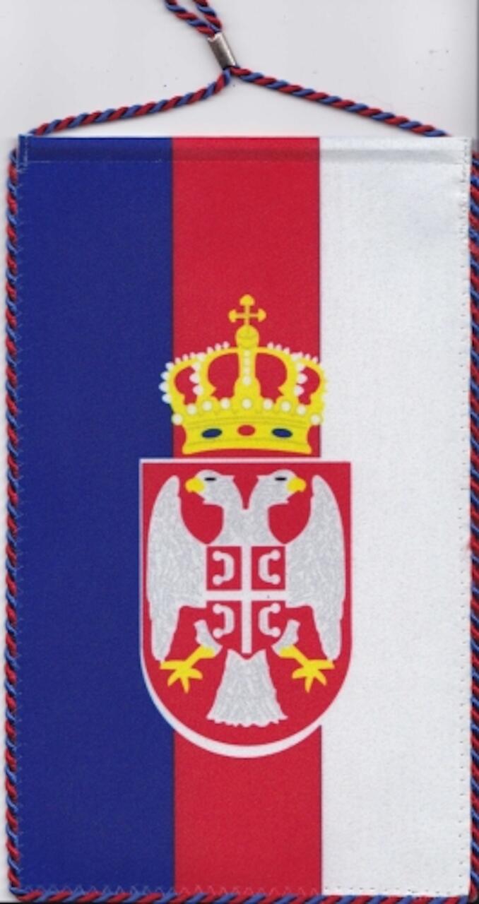 Tischbanner Serbien mit Wappen Foto